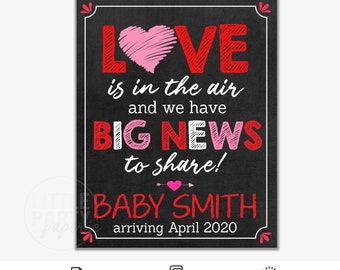 PRINTABLE Valentine's Day Pregnancy Announcement, Valentine Pregnancy Announcement, Love is in the Air, Photo Prop Sign, Design PA19006