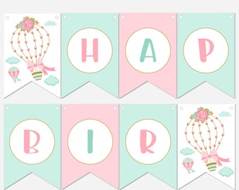 Hot Air Balloon PRINTABLE BIRTHDAY BANNER | Instant Download Birthday Banner | Made to Match Invite #17105