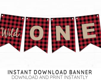 Wild ONE Lumberjack Printable Banner, Design 19029C