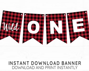 Wild ONE Lumberjack Printable Banner, Design 19028C