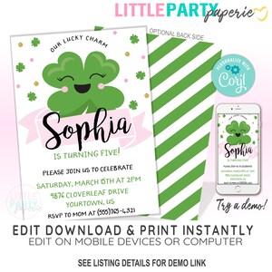 EDITABLE St. Patrick's Birthday Invitation Template, Lucky Charm Birthday Invitation, St. Patrick's Day, CORJL Template, Design 20010C image 1