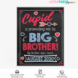 PRINTABLE Valentine&#39;s Day Pregnancy Announcement for Big Brother, Valentine Pregnancy Announcement, Big Bro, Photo Prop Sign, Design PA19005