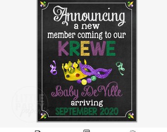 Faire-part de grossesse imprimable pour Mardi Gras, faire-part de grossesse, nouveau membre de la Krewe, Krewe, enseigne photo, Design PA20003