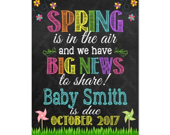 Spring Pregnancy Announcement | Spring is in the Air | Pregnancy Reveal Sign | Printable Chalkboard Sign | Design PA17009