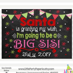 Christmas Pregnancy Announcement | Big Sister | Pregnancy Reveal Sign | Chalkboard Sign | Printable Chalkboard Sign | Design PA16023