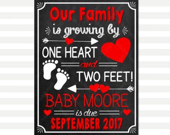 Valentines Day Pregnancy Announcement | Our Family is Growing | Pregnancy Reveal Sign | Printable Chalkboard Sign | Design PA16035