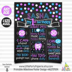 Birthday Chalkboard Milestone Poster | Printable Chalkboard Sign | Milestone Poster | Birthday Sign | Purple and Blue | Design MLST17004