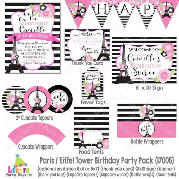 Paris Birthday Printable Party Package | Paris Birthday Party Package | Paris Party | Eiffel Tower | Printable Party Pack | Design 17005 Il_570xn
