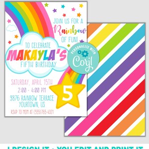 RAINBOW Birthday Party Invitation, Rainbow Party Invitation Template, EDITABLE Rainbow Invitation, CORJL Invitation Template, Design 19005C image 2