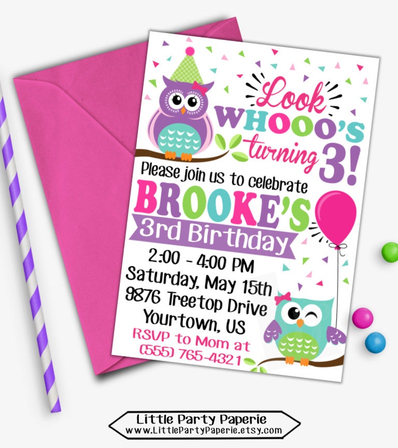 Owl Birthday Invitation Girl Owl Invitation Owl Invitation Etsy
