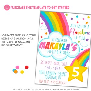 RAINBOW Birthday Party Invitation, Rainbow Party Invitation Template, EDITABLE Rainbow Invitation, CORJL Invitation Template, Design 19005C image 4