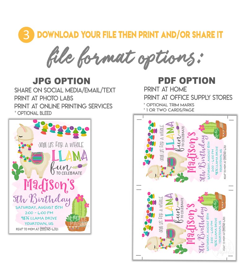 Whole Llama Fun CORJL Template EDITABLE Invitation Cactus Fiesta Design 19011C EDITABLE Llama Birthday Invitation Template Alpaca