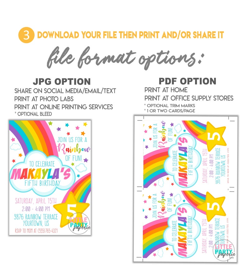 RAINBOW Birthday Party Invitation, Rainbow Party Invitation Template, EDITABLE Rainbow Invitation, CORJL Invitation Template, Design 19005C image 6