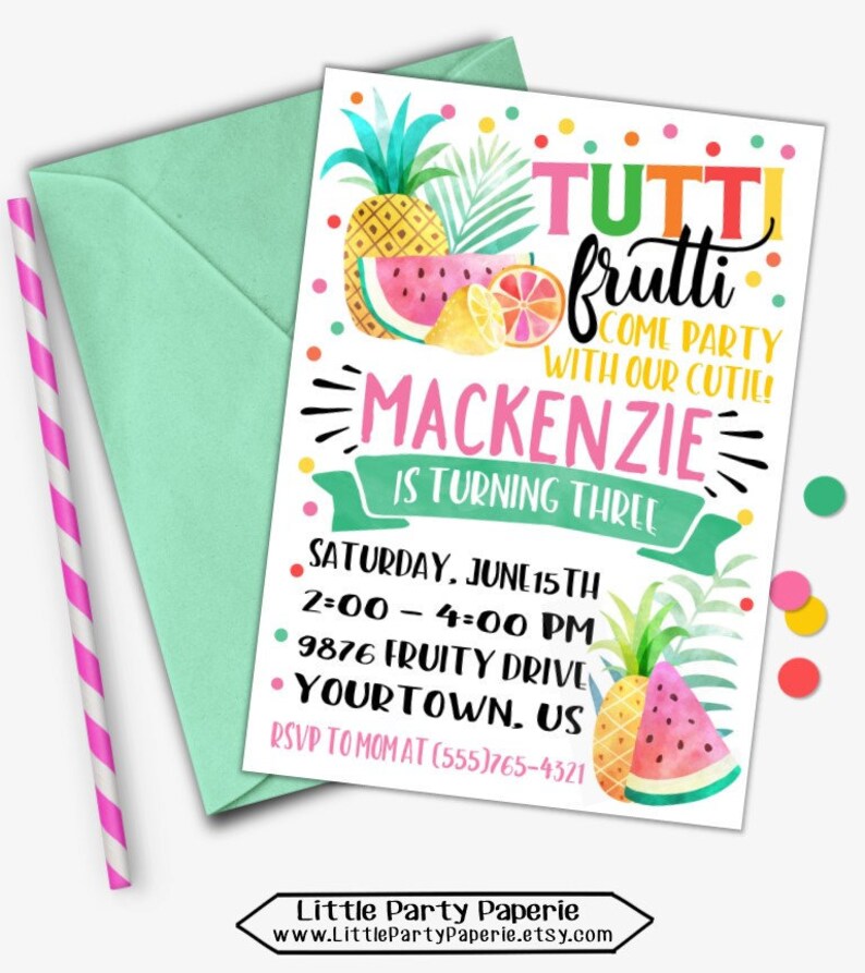 Tutti Frutti Birthday Invitation Fruit Birthday Invitation Tutti Fruitti Printable Invitation Digital Invite Design 18036 image 1