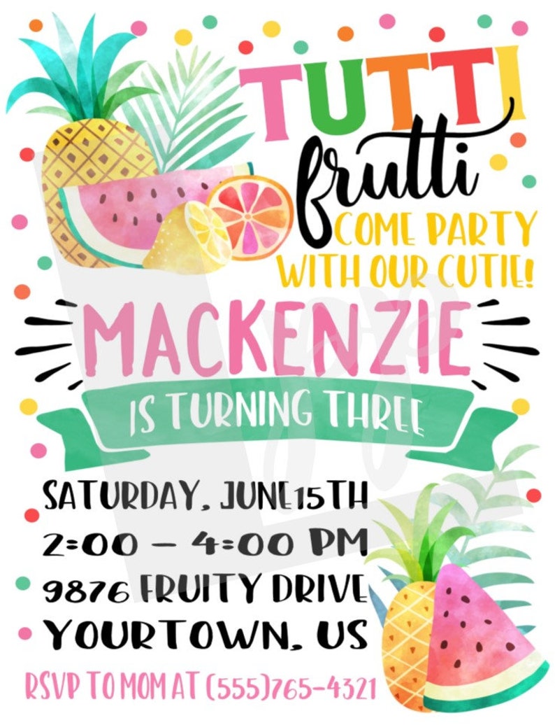 Tutti Frutti Birthday Invitation Fruit Birthday Invitation Tutti Fruitti Printable Invitation Digital Invite Design 18036 image 2