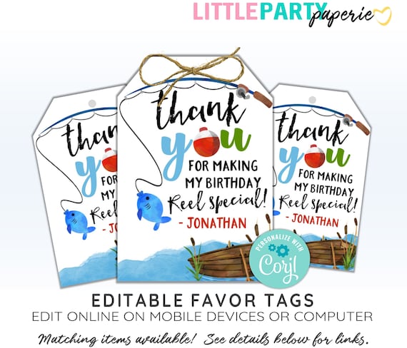 EDITABLE Fishing Favor Tags, Fishing Thank You Tags, CORJL Template, Design 19038C Il_570xn