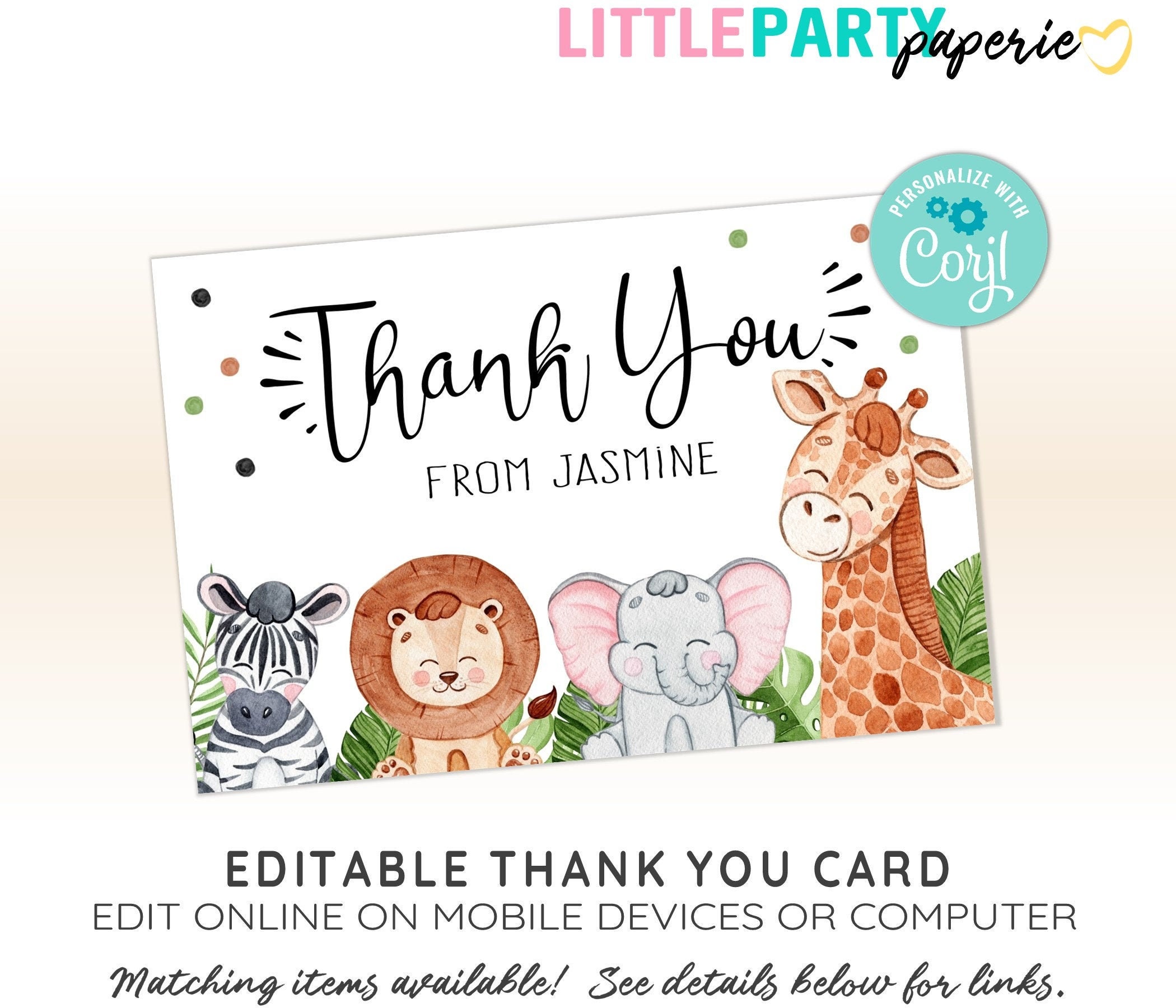 safari birthday thank you cards