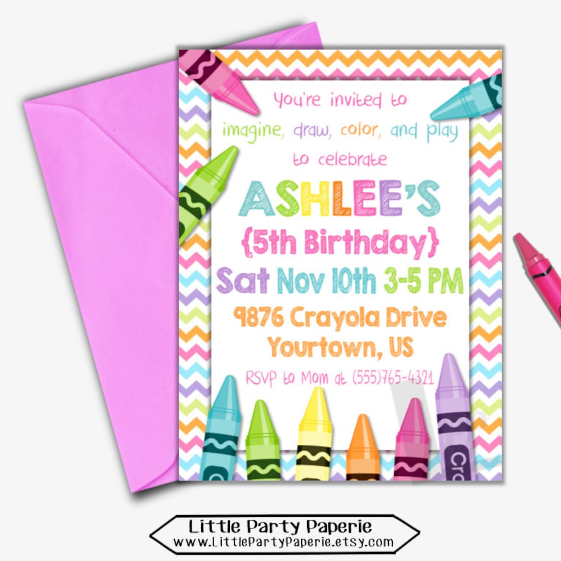 Crayon Art Party Birthday Invitation for Girls Crayola | Etsy