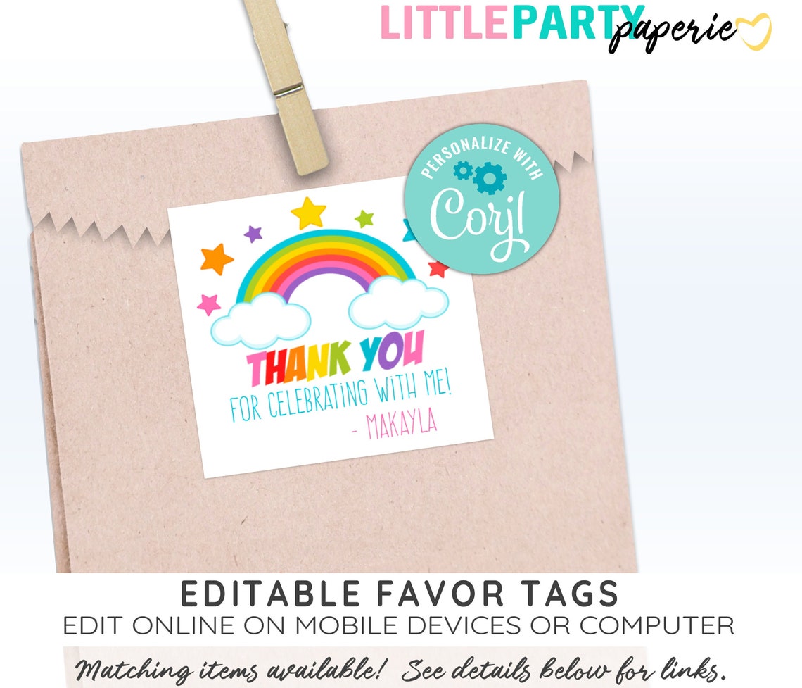 Editable RAINBOW Favor Tags Rainbow Printables EDITABLE | Etsy