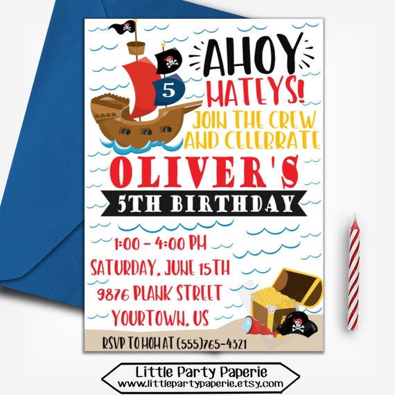 Pirate Birthday Invitation | Pirate Birthday Party | Pirate Invitation | Pirate Ship | Pirate Party | Digital Invitation | Design 17045 Il_570xn