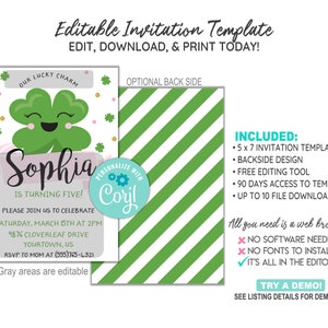 EDITABLE St. Patrick's Birthday Invitation Template, Lucky Charm Birthday Invitation, St. Patrick's Day, CORJL Template, Design 20010C image 2