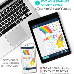 RAINBOW Birthday Party Invitation, Rainbow Party Invitation Template, EDITABLE Rainbow Invitation, CORJL Invitation Template, Design 19005C image 5