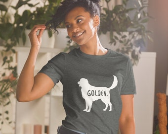 Golden Retriever Graphic Tee Shirt | Gray | Customizable Dog Name | Dog Lover Gift | Silhouette Design | Unisex Tee | Short Sleeve