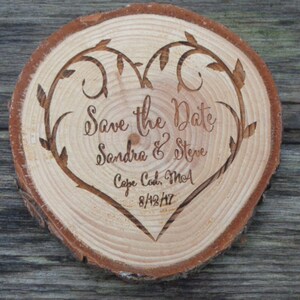 Save the Dates, Wood Slice, Rustic Wedding Favors, Personalized Heart Wedding, Engraved Favors, Country Wedding Ornament