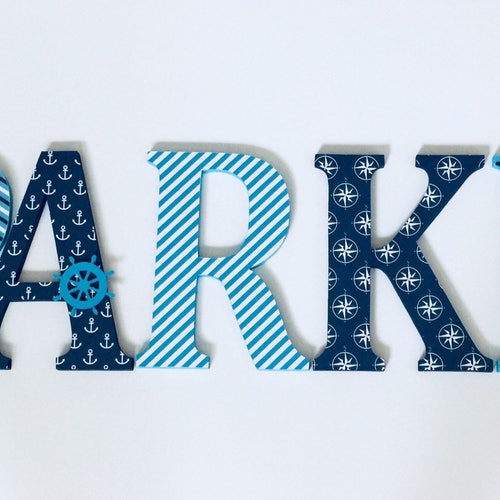 Wood Lettersnursery Decor Navy Blue & Grey Elephant Theme Etsy