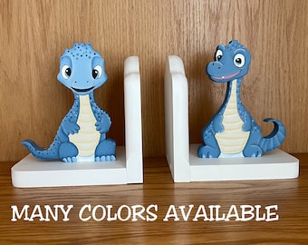 Dinosaur Bookends, Nursery Bookends, Hand Painted Bookends,Many Colors Available, Set of 2-- Set #1