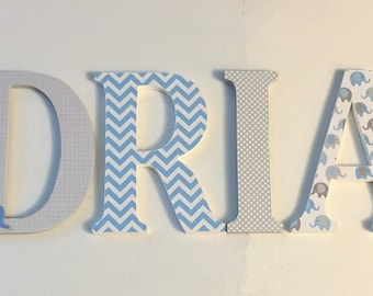 Wood Letters-Nursery Decor- Blue & Grey Elephant theme- Price Per Letter-Custom made -Other Colors available