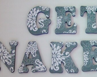 Wood Letters- 7" Decorated Letters- "GET NAKED" Bathroom Decor- MANY designs available-Design G1