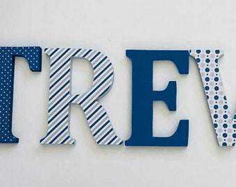 Navy Blue & Grey Wood Letters: Nursery Name Decor