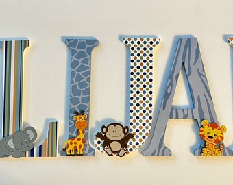 Wood Nursery Letters- Jungle animals themed- Nursery Decor-Price Per Letter-Custom made -Other Colors available