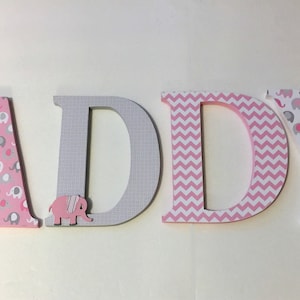 Wood Letters-Nursery Decor- Pink & Grey Elephant theme- Price Per Letter-Custom made -Other Colors available