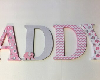 Wood Letters-Nursery Decor- Pink & Grey Elephant theme- Price Per Letter-Custom made -Other Colors available