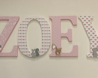 Woodland Nursery Wood Letters: Pink & Gray Animal Decor