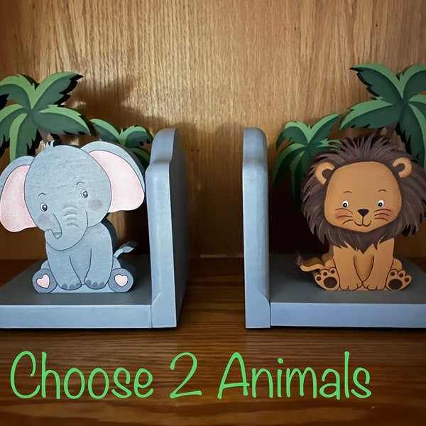 Bookends, Jungle Animal Bookends, Safari Animals, Nursery Decor, Custom Animals available