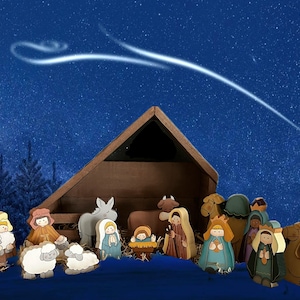 Nativity Set, Cute Nativity Set, Wooden Nativity Set, HAND PAINTED ,Tabletop Nativity