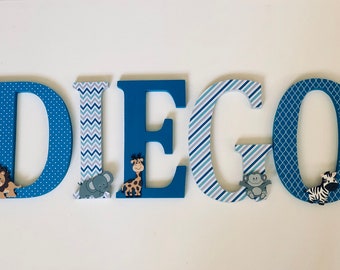 Wood Nursery Letters- Jungle animals themed- Nursery Decor-Price Per Letter-Custom made -Other Colors available