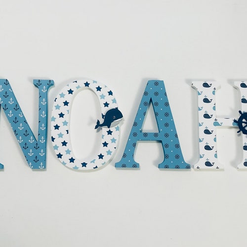 Wood Lettersnursery Decor Navy Blue & Grey Elephant Theme Etsy