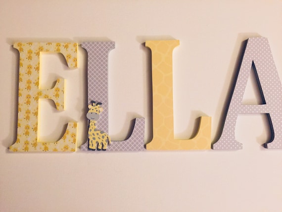 Wood Letters-Nursery Decor- Yellow & Grey Giraffe theme- Price Per Letter-Custom made -Other Colors available