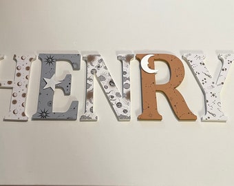 Wood Nursery Letters- Celestial, Space themed,Nursery Decor-Price Per Letter-Custom made -Other Colors available