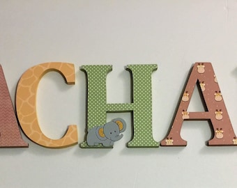 Wood Letters-Nursery Decor- Jungle animals themed- Price Per Letter-Custom made -Other Colors available