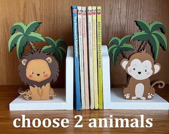 Bookends, Jungle Animal Bookends, Safari Animals, Nursery Decor, Custom Animals available