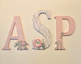 Lettres en bois pour chambre d'enfant, animaux de la jungle : prénom personnalisé (prix par lettre)