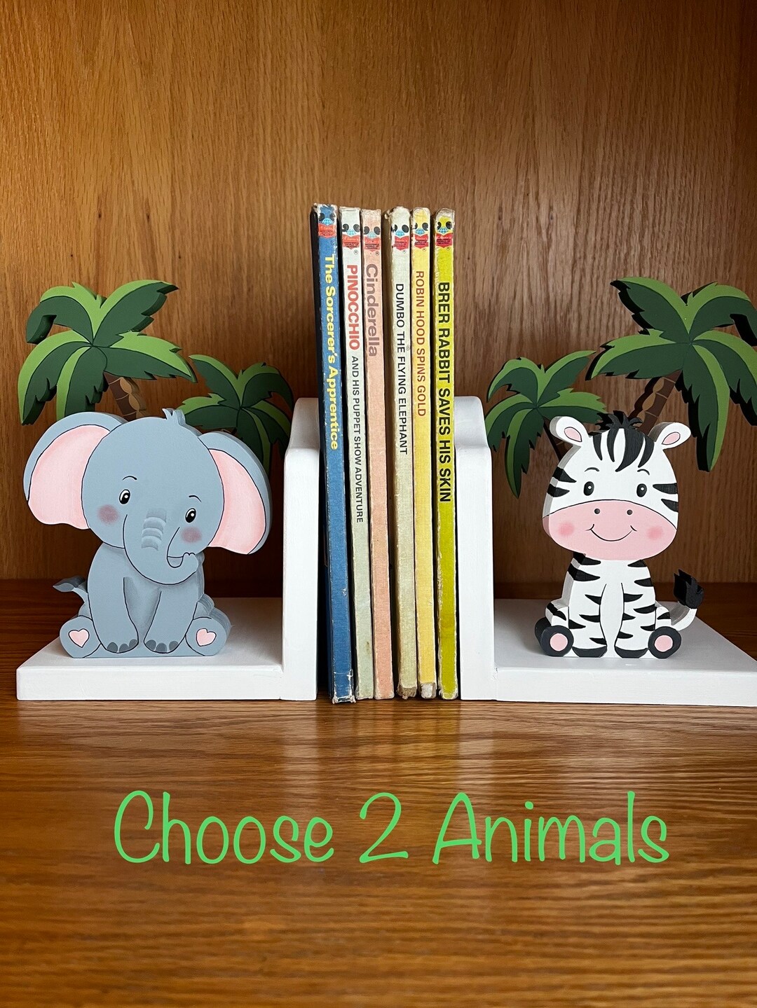 Bookends, Jungle Animal Bookends, Safari Animals, Nursery Decor, Custom