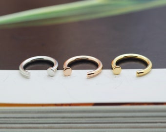 Pendiente del aro del abrazo del calibre 16, aro del abrazo abierto twist piercing 2mm 3mm Circle Disc, aro de la nariz, aro de oro de plata del cartílago minimalista, 1 PIEZA