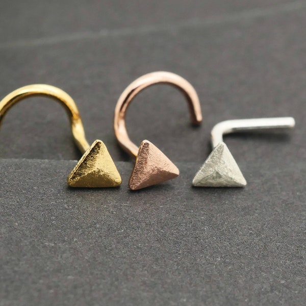 3mm Triangle Flat Nose Stud, Unique Nose Ring, Minimalist,  Silver Gold Rose Gold, 18 20 22 gauge Piercing Cartilage Stud, 1 Piece