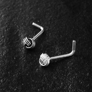 1 piece 20gauge (0.8mm) Sterling Silver Nose Ring Nose Stud L Shape Very Small Tiny Love Knot 3mm